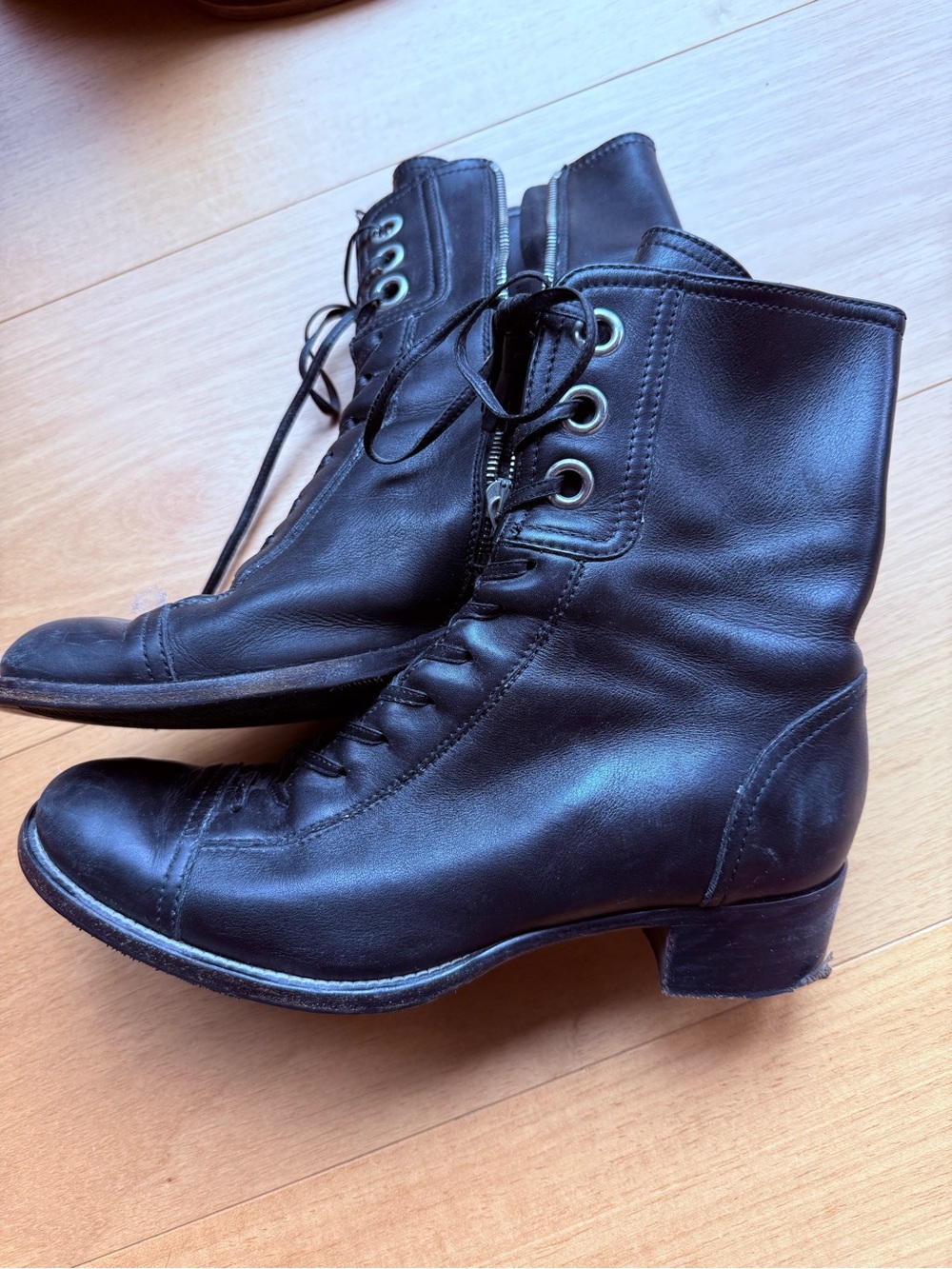 Miu Miu Black Leather Lace-Up Ankle Boots